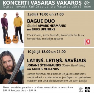 3. jūlijā Ogrē koncertēs ģitāristu duets BAGUE DUO