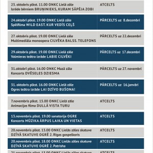 Informācija par izmaiņām Ogres novada Kultūras centra pasākumu norises laikos