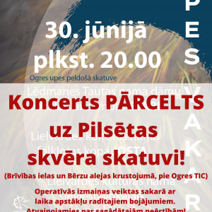 ŠOVAKAR, 30. JŪNIJĀ PLĀNOTAIS UPES VAKARA KONCERTS NO OGRES UPES PELDOŠĀS SKATUVES PĀRCELTS UZ PILSĒTAS SKVĒRA SKATUVI